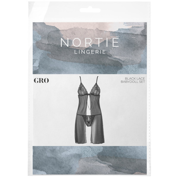 NORTIE Gro Babydoll i Svart Spets Set Produktförpackning 90
