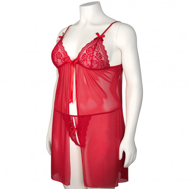 Nortie Gro Lace Babydoll-set i Rött Plus Size Produktbild 6