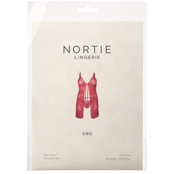 Nortie Gro Lace Babydoll-set i Rött Plus Size Produktförpackning 90