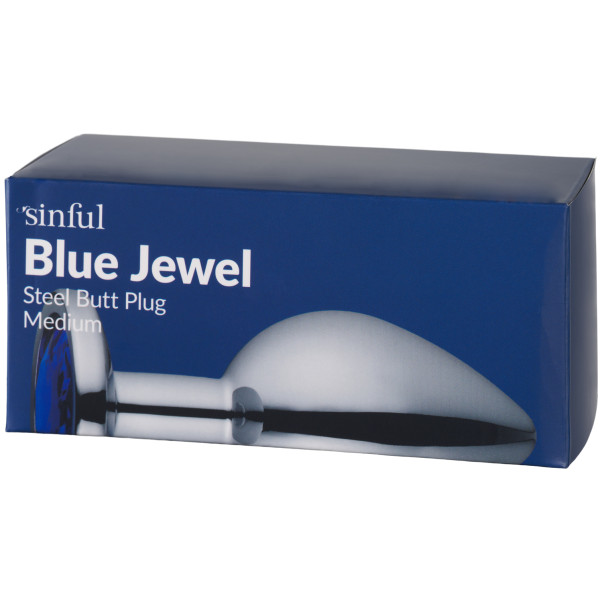 Sinful Blue Jewel Medium Stål Analplugg Produktförpackning 90