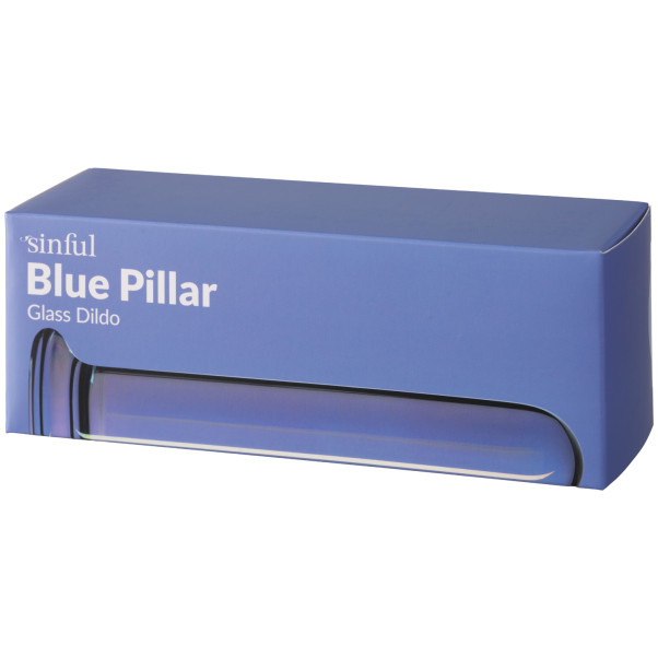 Sinful Blue Pillar Glasdildo 15,5 cm Produktförpackning 90