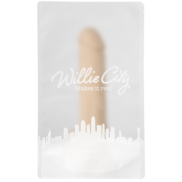 Willie City Realistisk Silexpan® Dildo med Sugpropp 24 cm Produktförpackning 90