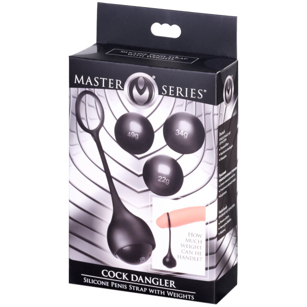 Master Series Cock Dangler Penis Strap med Vikter Produktförpackning 90