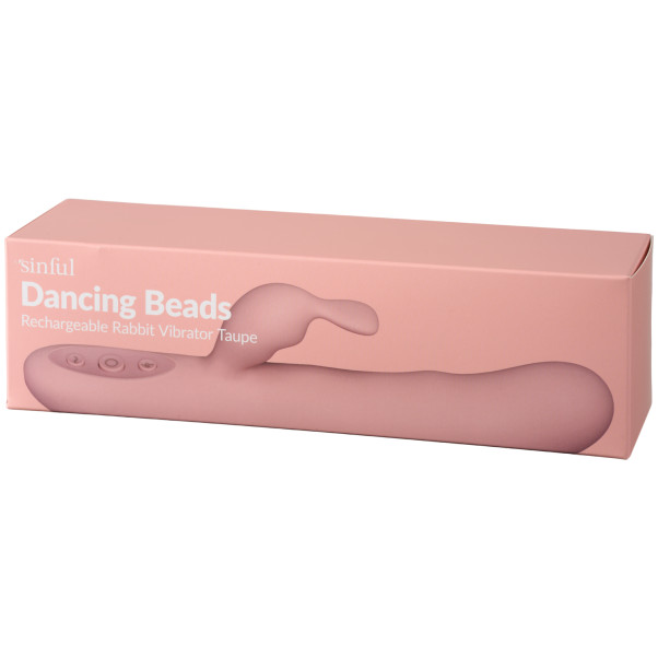 Sinful Dancing Beads Taupe Uppladdningsbar Rabbitvibrator Produktförpackning 90