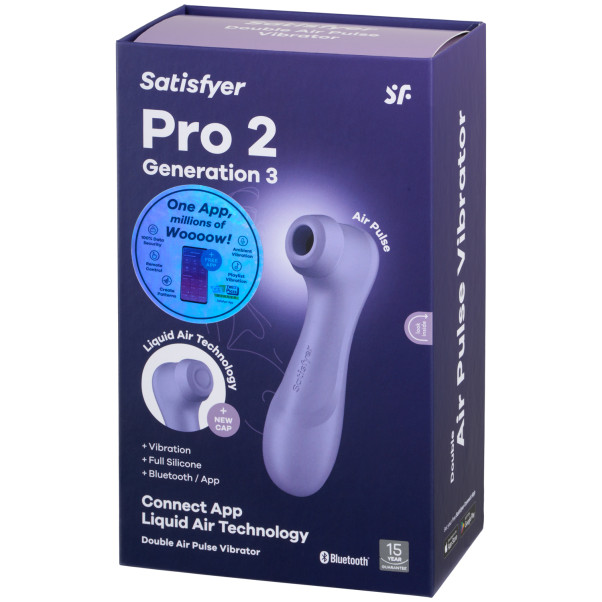 Satisfyer Pro 2 Generation 3 Lila Liquid Air Appkontrollerad Lufttrycksvibrator Produktförpackning 90