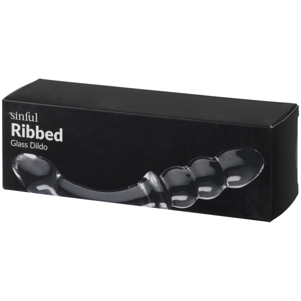 Sinful Ribbed Glasdildo Produktförpackning 90