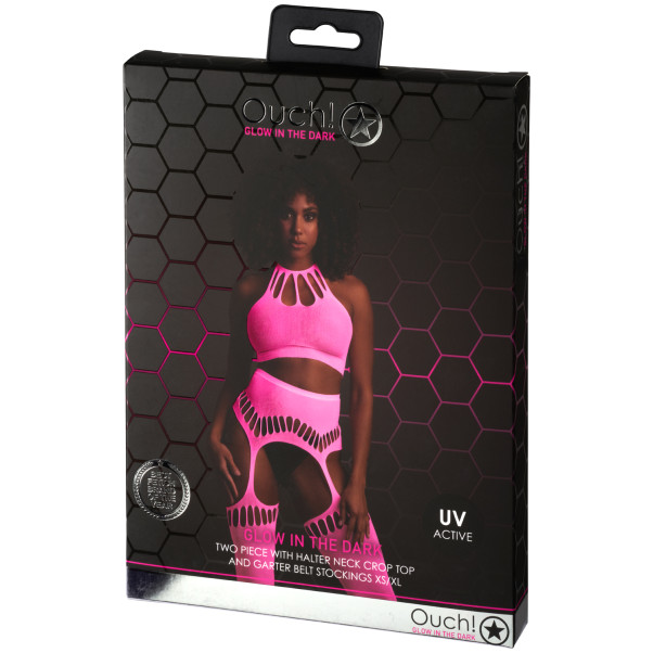 Ouch! Glow in The Dark Neonrosa Crop Topp och Strumpor Produktförpackning 90