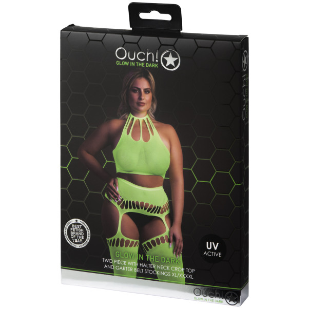 Ouch! Glow in The Dark Neongrön Crop Topp och Strumpor Plus-Size Produktförpackning 90
